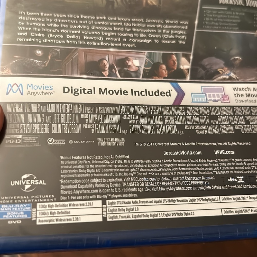 Jurassic World Blu-ray, DVD & Digital Sealed Chris Pratt Bryce Dallas Howard - Picture 3 of 3